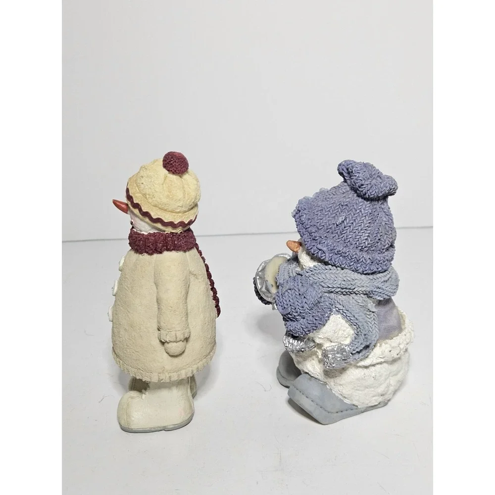 Snowman Hallmark Ragdoll Mittens & Encore Snow Buddies Resin Figurine Vtg Set